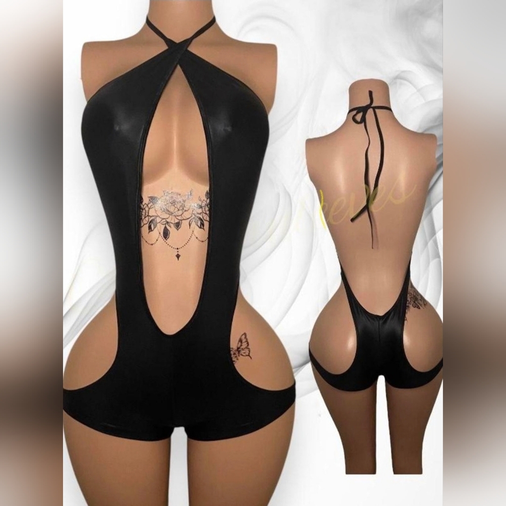 Black Halter Cutout Bodysuit